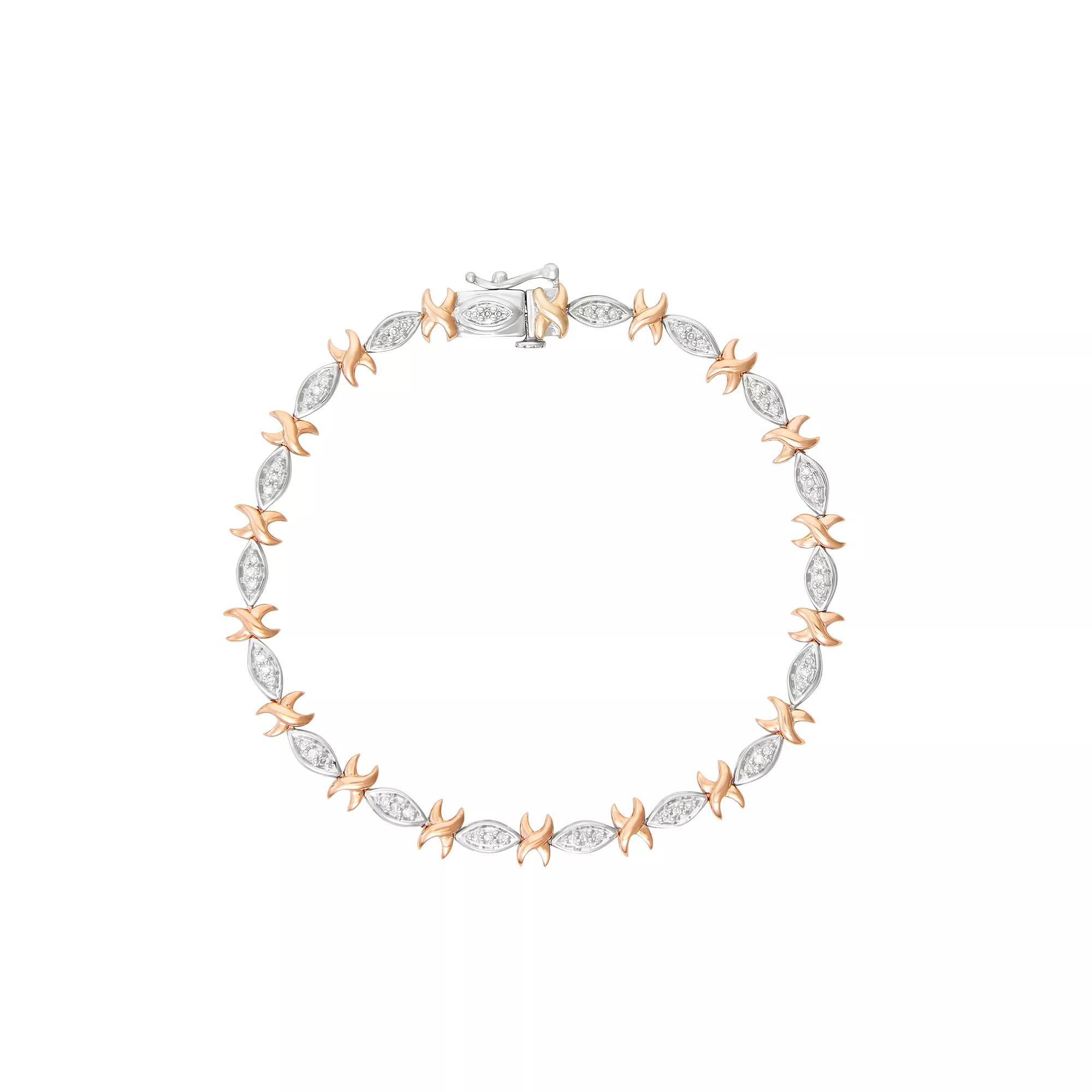 Two Tone Sterling Silver 1/5 Carat T.W. Diamond "XO" Bracelet, Women's Product Image