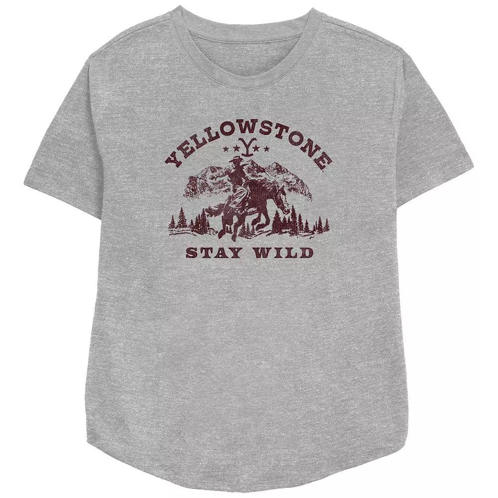 Women's Yellow Stone Stay Wild Relaxed Fit Graphic Tee, Girl's, Size: XS, Athletic Grey Product Image