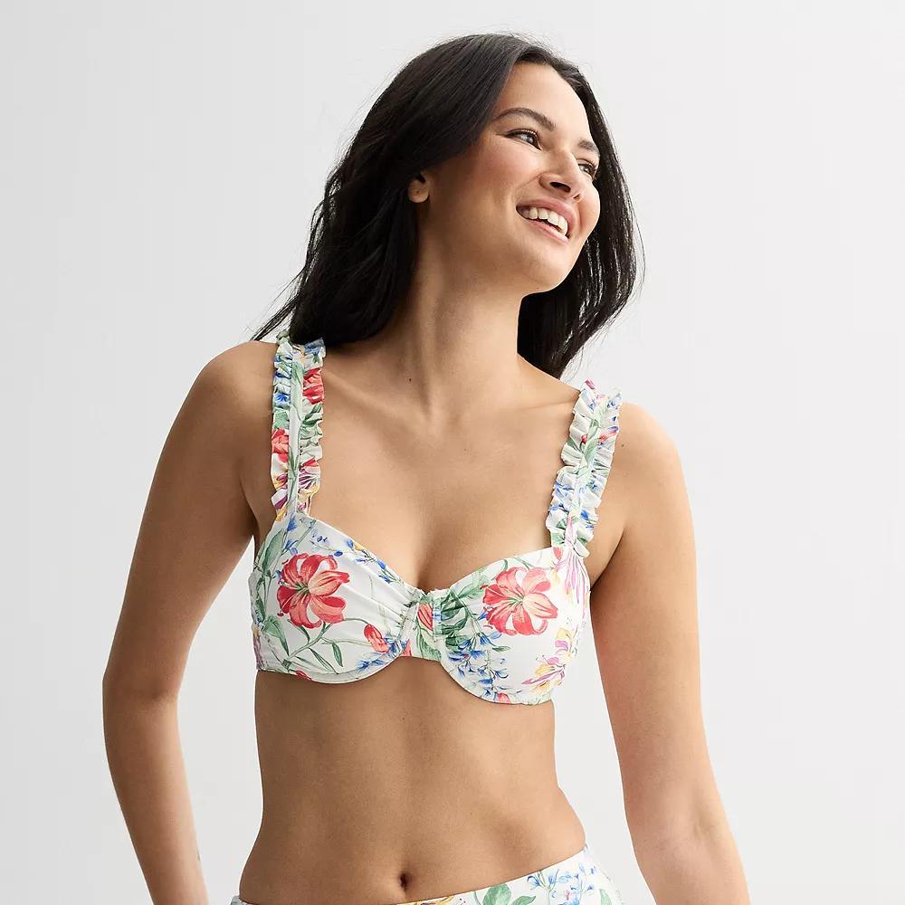 Women's Freshwater Underwire Ruffle Bra Swim Top, Size: XL, Blooming Greece Product Image