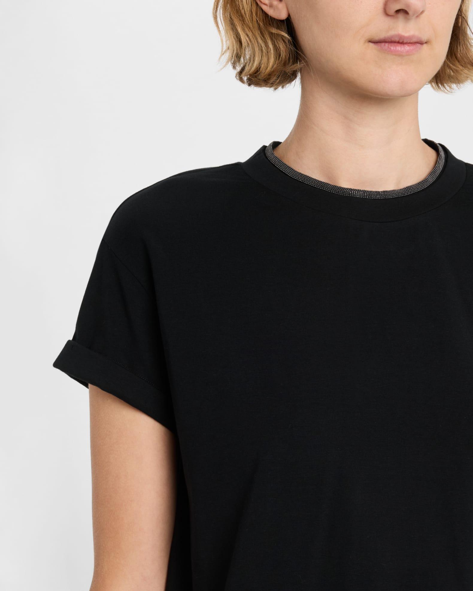 Monili-Neck Short-Sleeved Flat Cotton T-Shirt Product Image