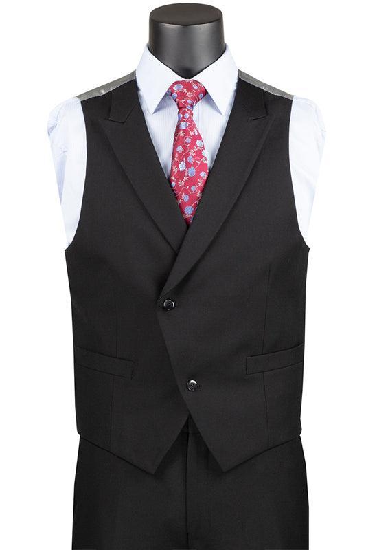 Black Modern Fit 3 Piece Suit with Vest and Elastic Waist Band Pants Product Image