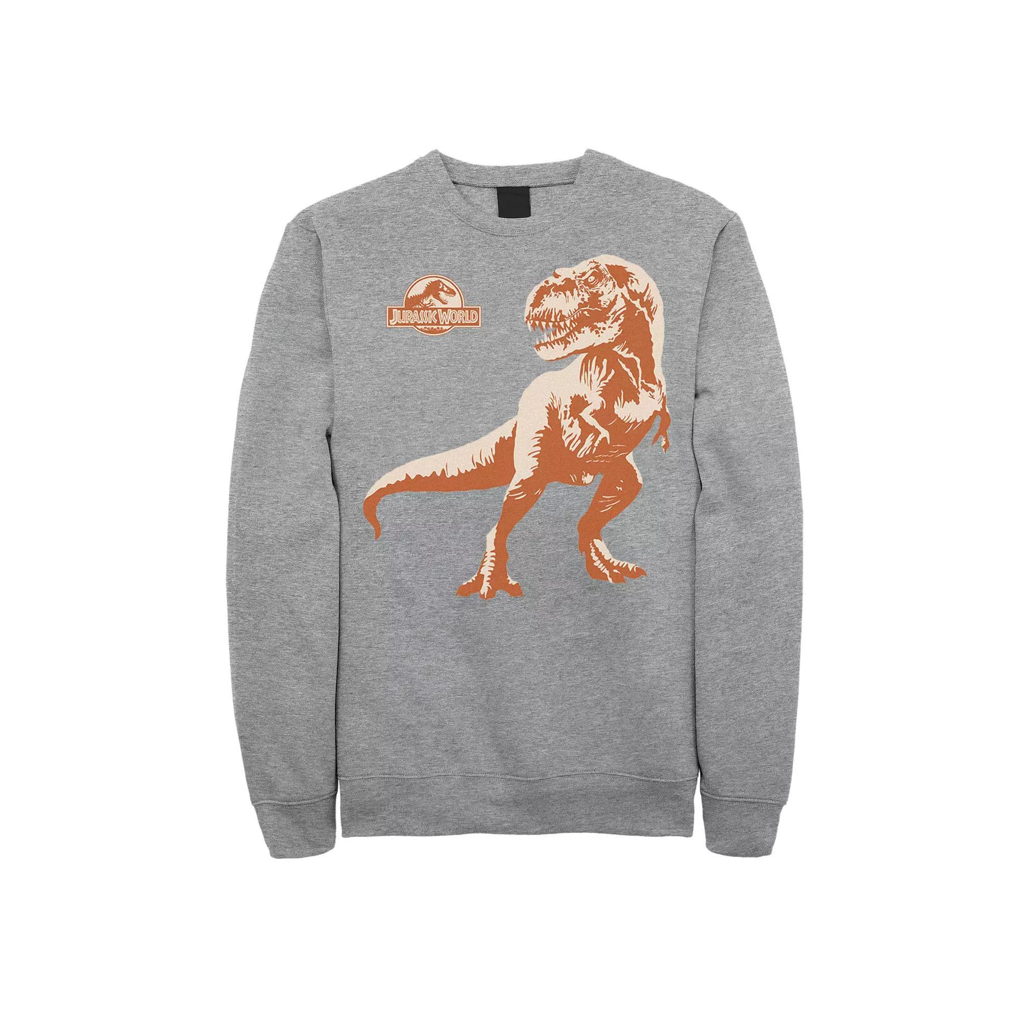 Men's Jurassic Park Orange Hue T-Rex Portrait Logo Graphic Fleece Pullover, Size: Small, Athletic Grey Product Image