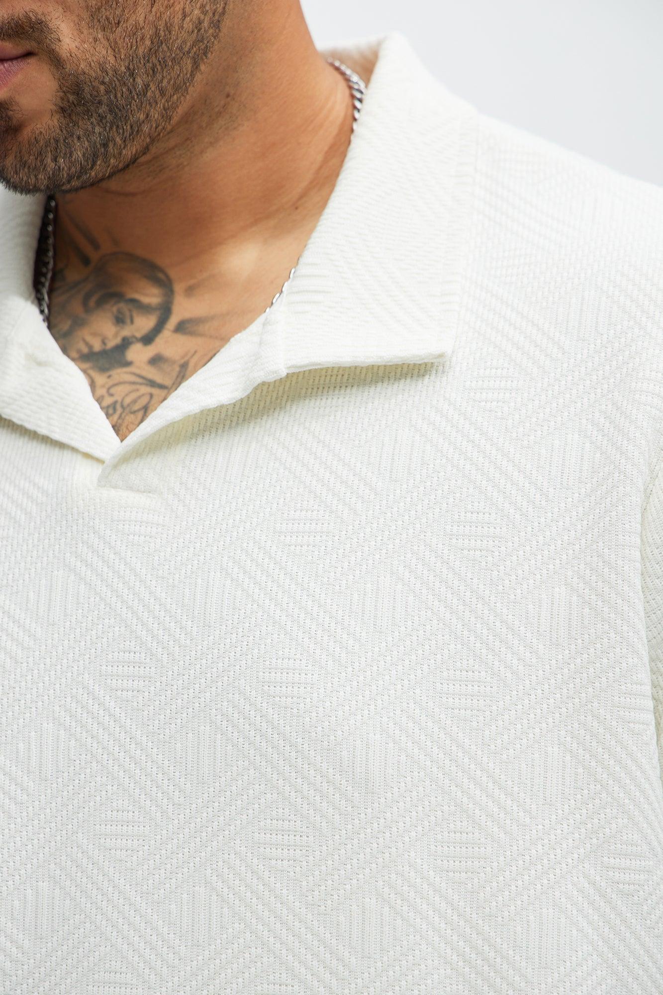 Burley Geo Textured Johnny Collar Shirt - Off White Product Image