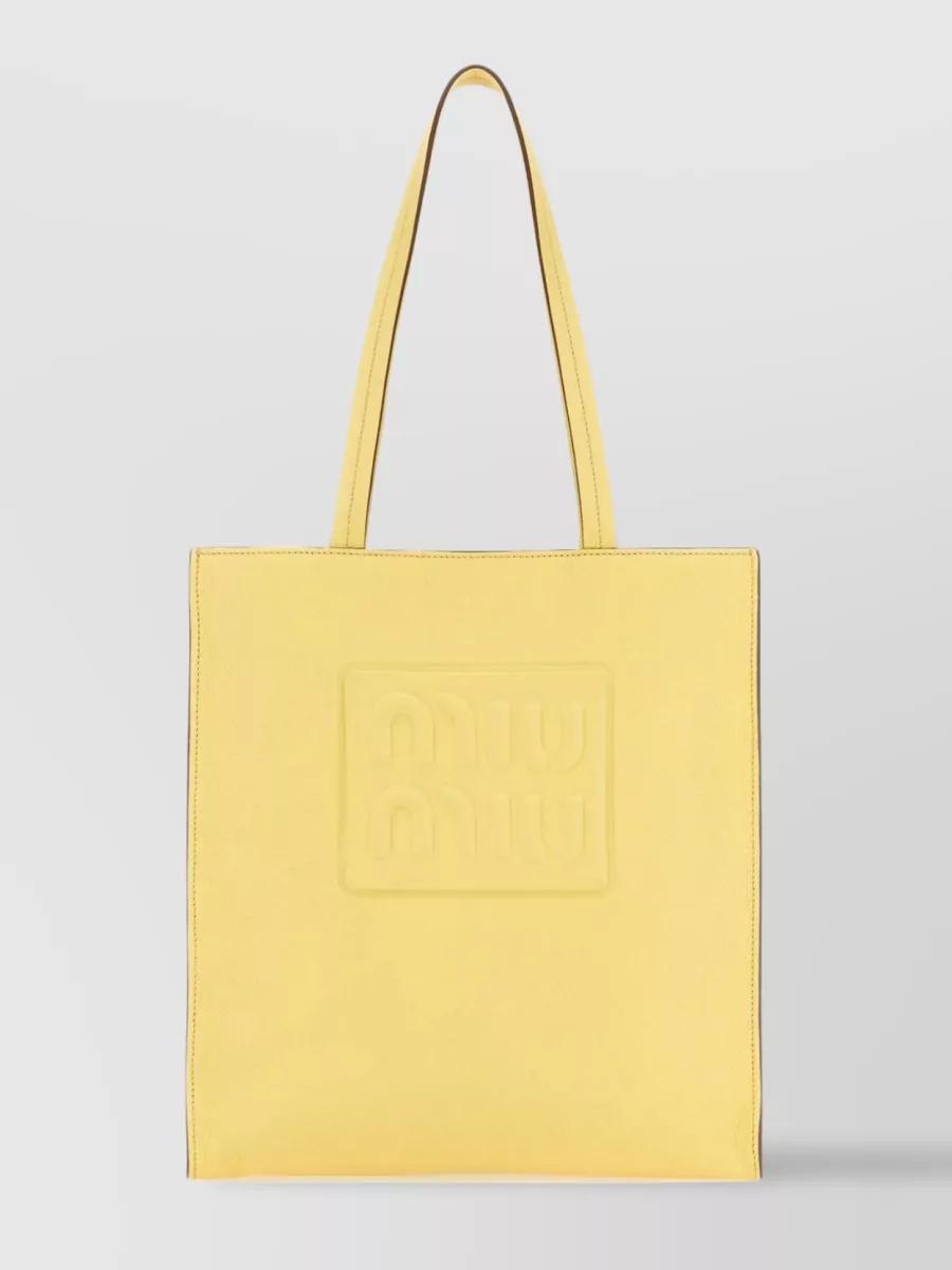 MIU MIU Structured Leather Tote With Adjustable Straps In Yellow Product Image
