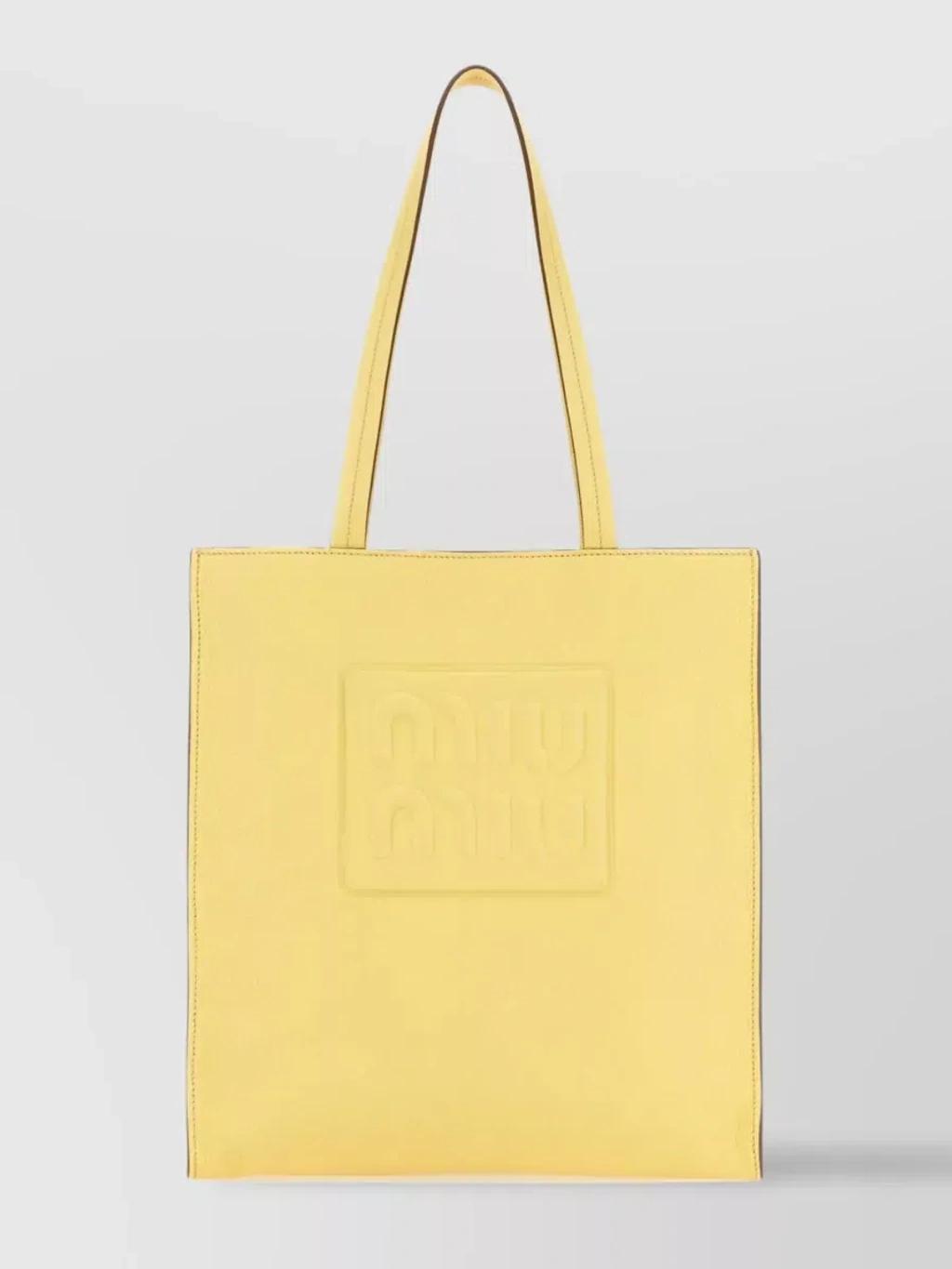 MIU MIU Structured Leather Tote With Adjustable Straps In Yellow Product Image