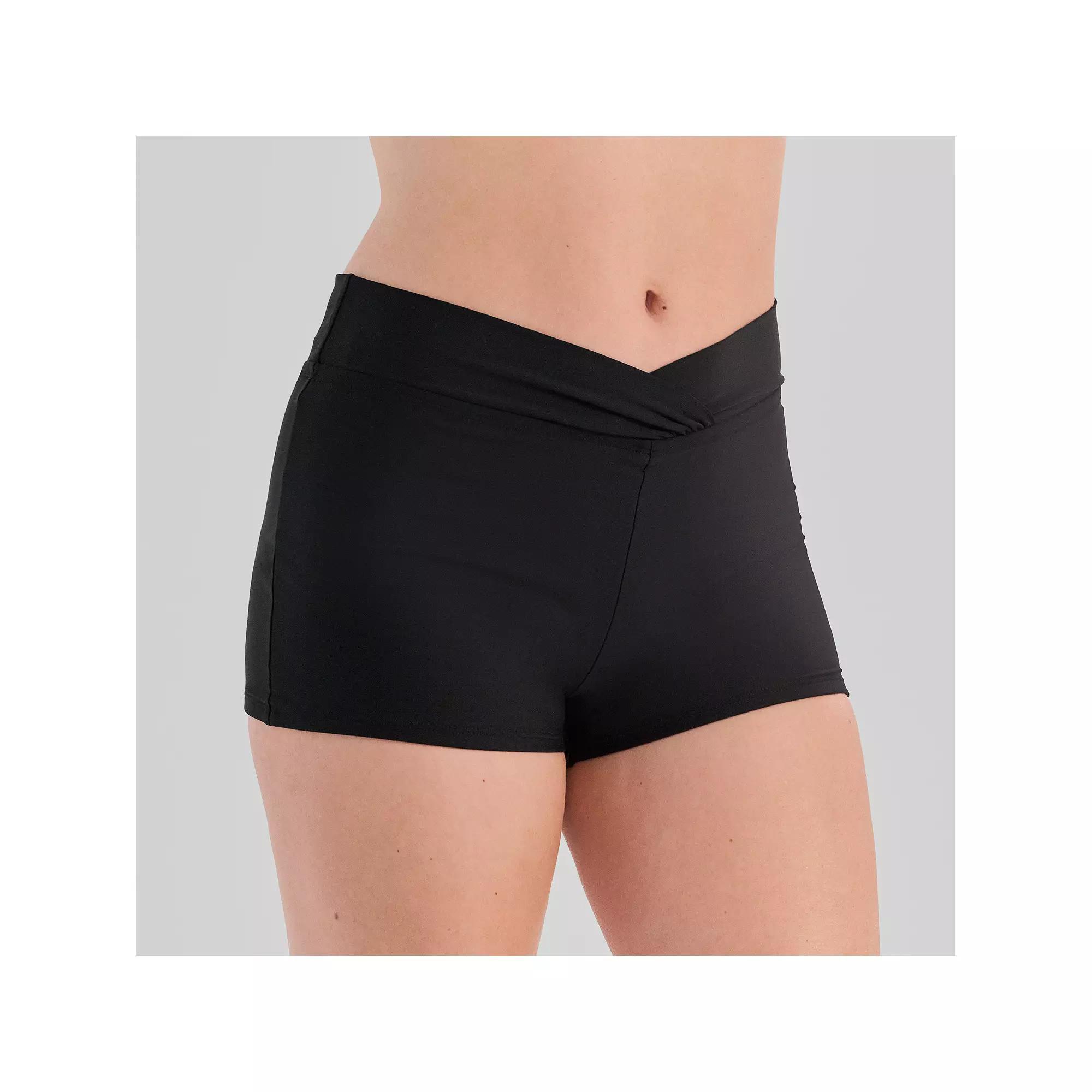 Women's Freshwater Crossover Banded Boyshort Swim Bottoms, Size: XL, Black Product Image