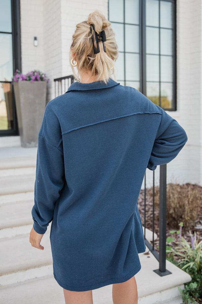 Coffee Chat Navy Button Front Knit Dress FINAL SALE Product Image