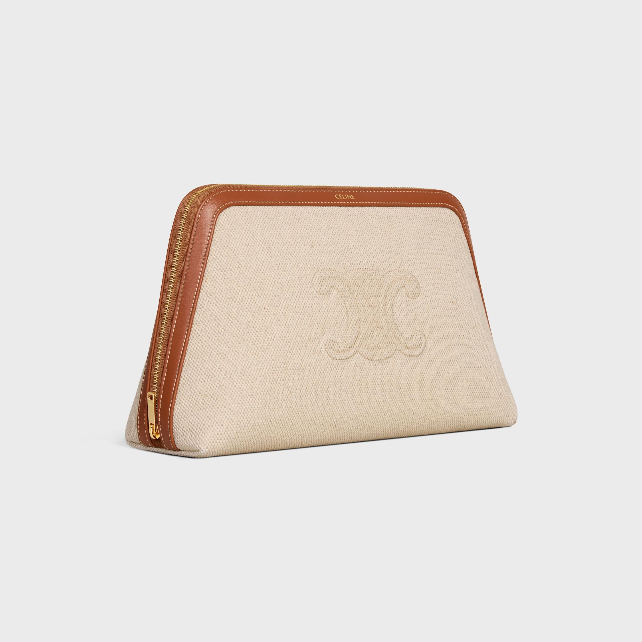 LARGE COSMETIC POUCH IN TEXTILE WITH TRIOMPHE AND CALFSKIN Product Image