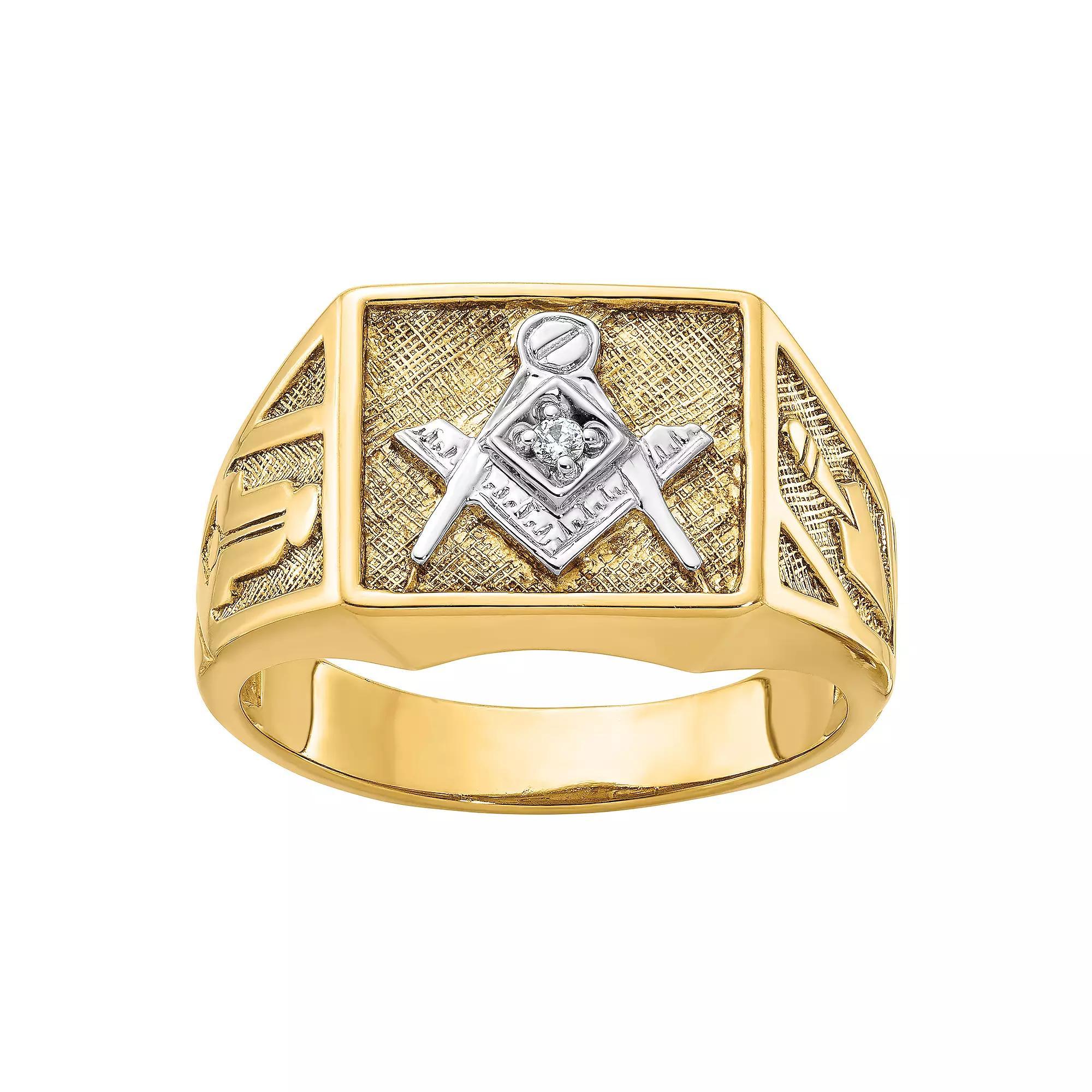 Masonic Collection Men's 10k Two-Tone Diamond Accent Blue Lodge Masonic Ring, 10k Gold Product Image