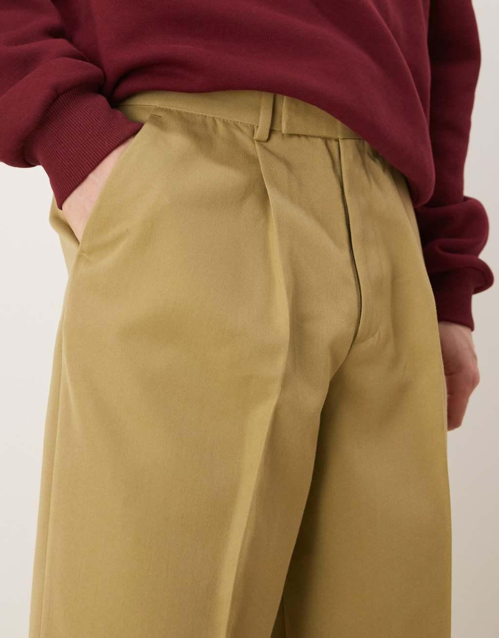 ASOS DESIGN smart wide leg pants with front pleat in camel Product Image