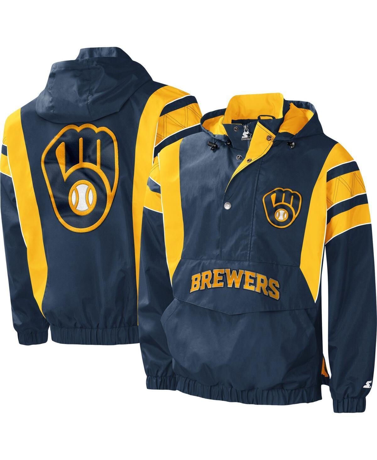 Men's Starter Navy Milwaukee Brewers Impact Hoodie Half-Zip Jacket, Size: Small, Blue Product Image