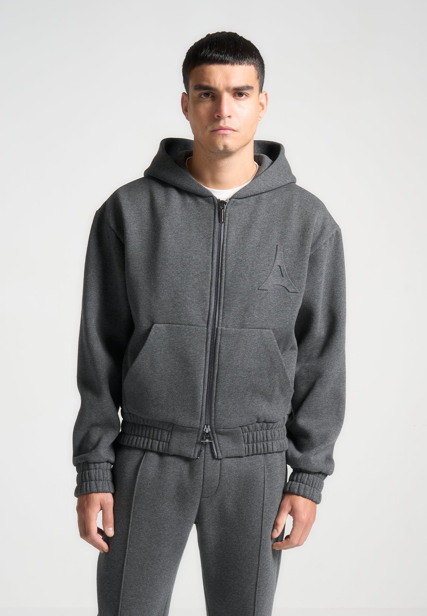 Éternel Eiffel Embossed Zip Hoodie - Dark Grey Male Product Image