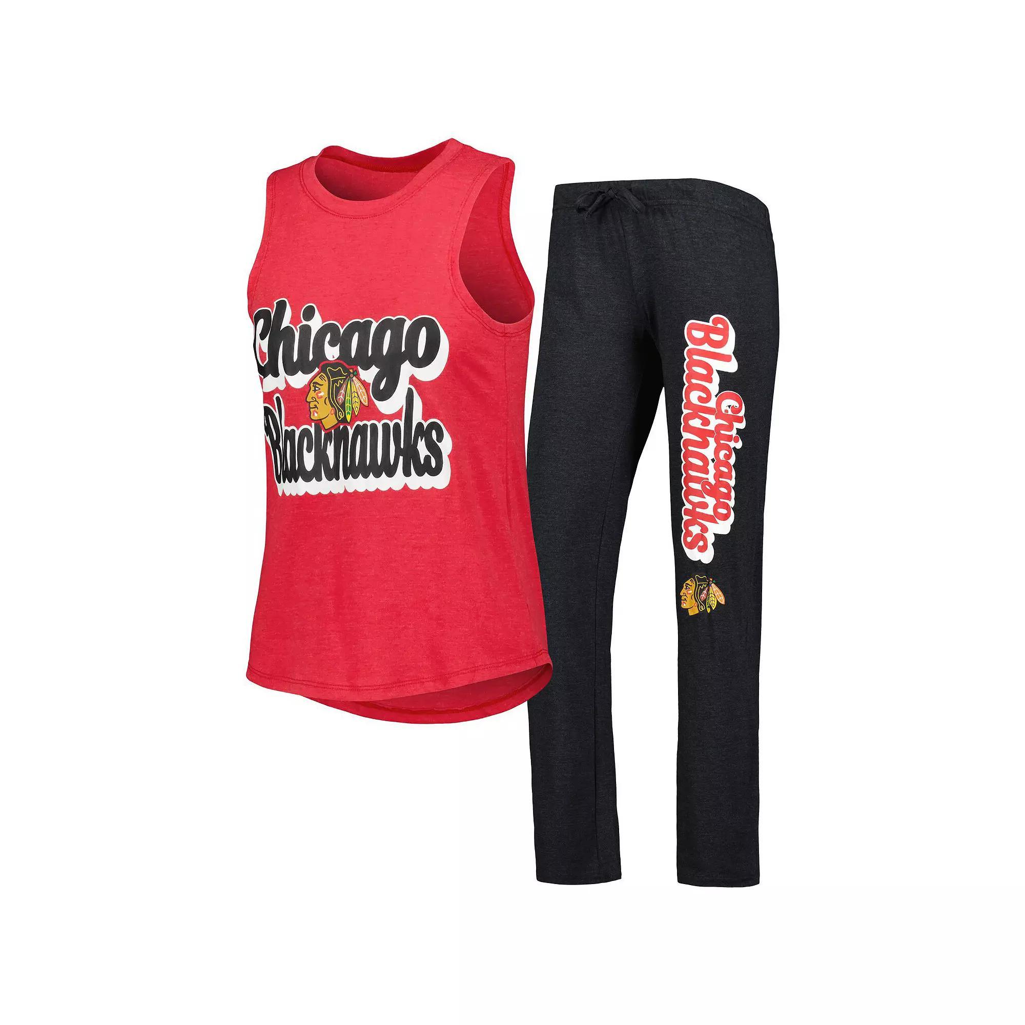 Women's Concepts Sport Red/Black Chicago Blackhawks Meter Muscle Tank Top & Pants Sleep Set, Size: Large Product Image