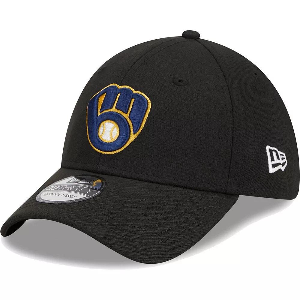 Men's New Era Black Milwaukee Brewers Logo 39THIRTY Flex Hat, Size: Medium/Large Product Image