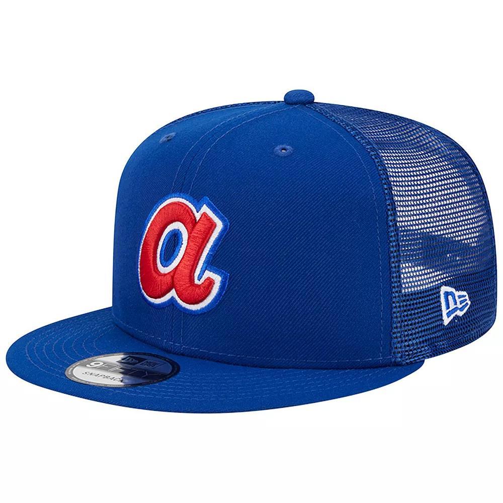 Men's New Era Royal Atlanta Braves Cooperstown Collection Team Color Trucker 9FIFTY Snapback Hat, Blue Product Image