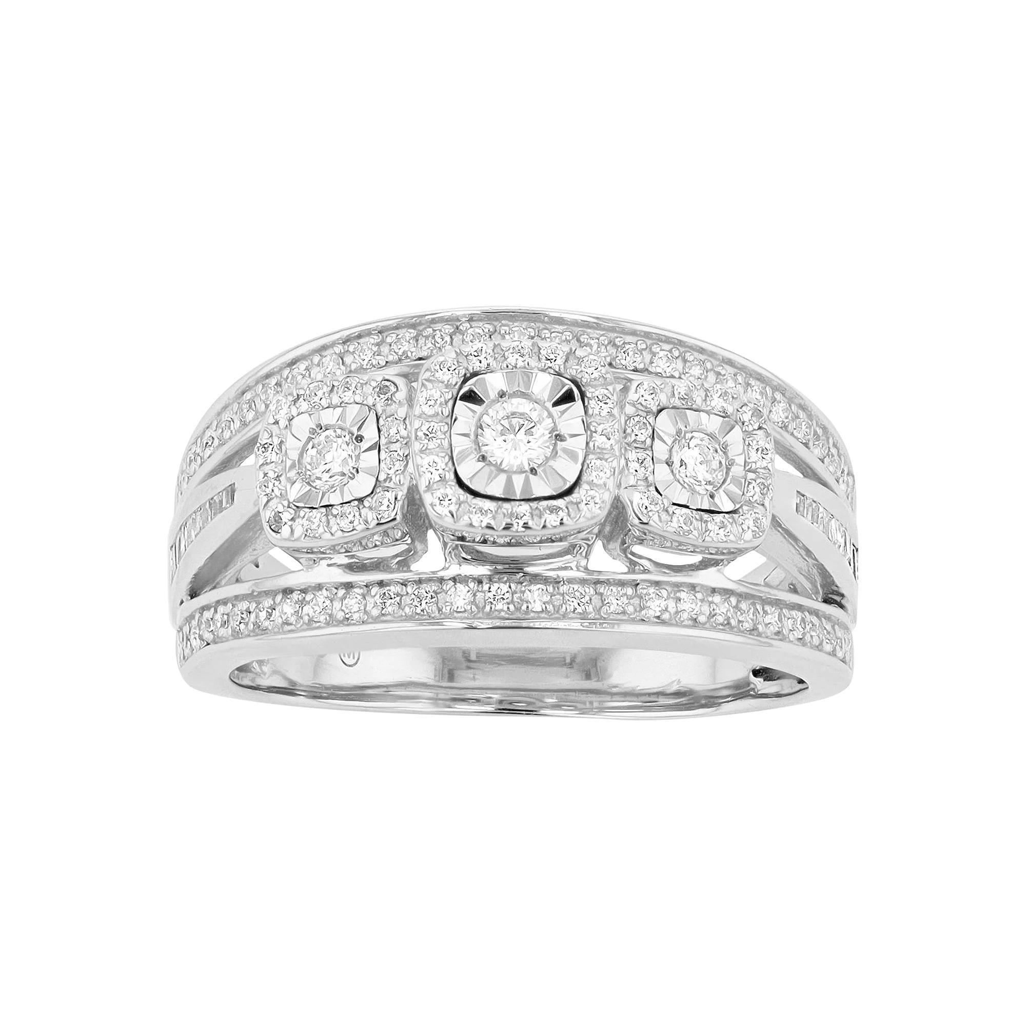Sterling Silver 1/2 Carat T.W. Diamond 3-Stone Ring, Women's, Size: 7 Product Image