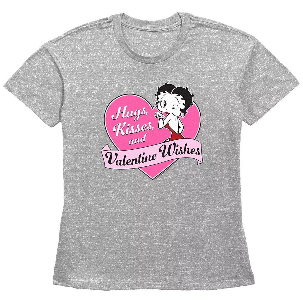 Women's Betty Boop Valentine Wishes Basic Fit Graphic Tee, Girl's, Size: XXL, Grey Gray Product Image