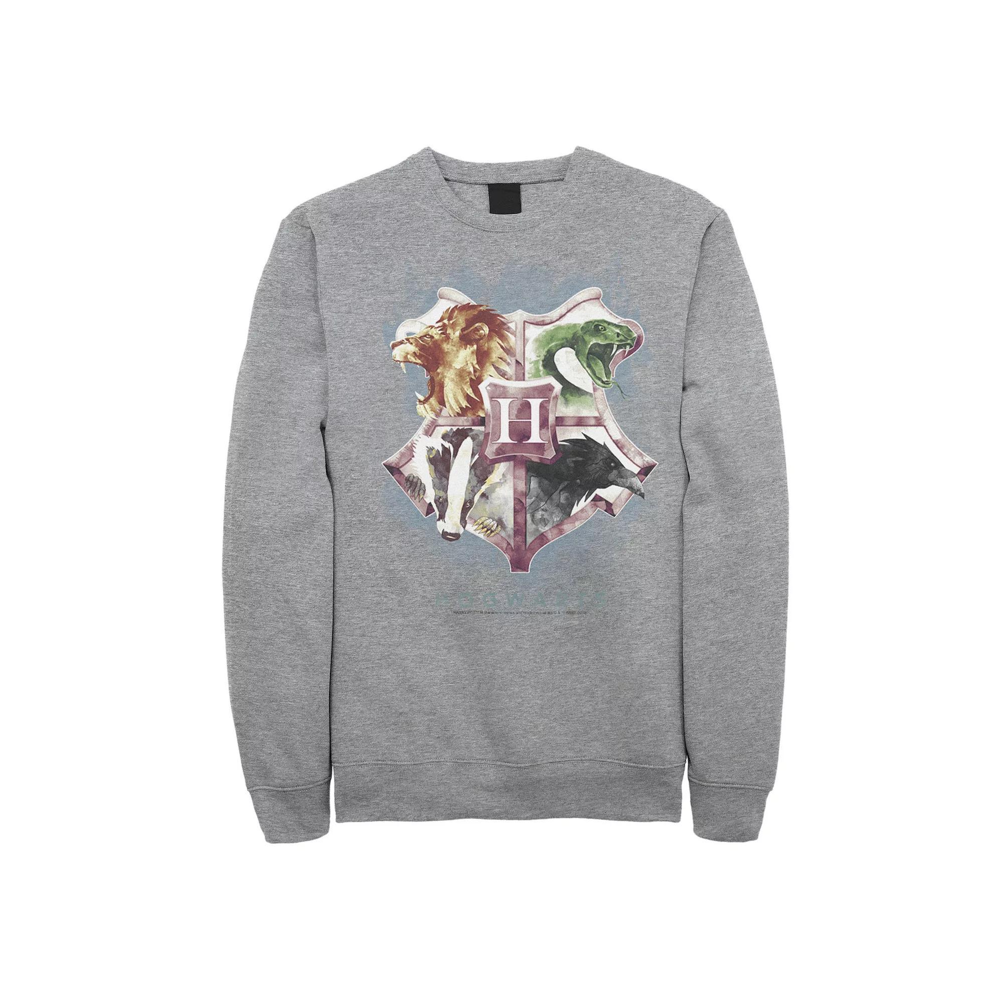 Men's Harry Potter Hogwarts Crest Watercolor Sweatshirt, Size: Medium, Athletic Grey Product Image