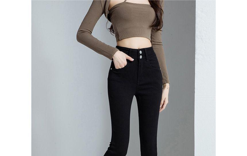 High Waist Washed Skinny Jeans Product Image