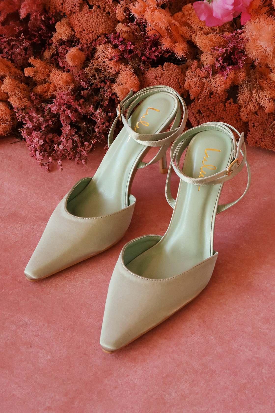 Auberron Sage Satin Ankle Strap Pumps Product Image