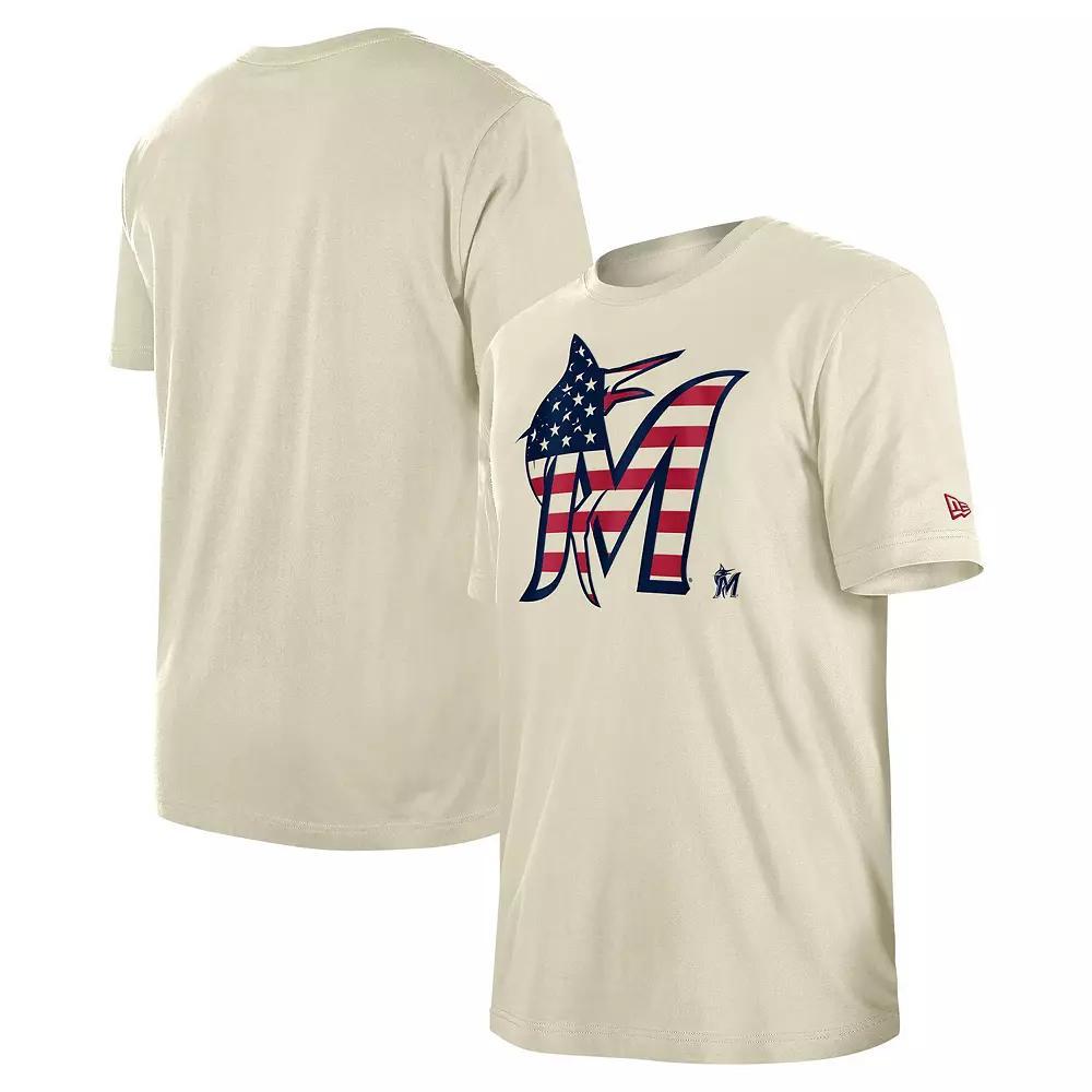 Men's New Era Cream Miami Marlins 4th of July Flag Fill T-Shirt, Size: XL, Beige Product Image