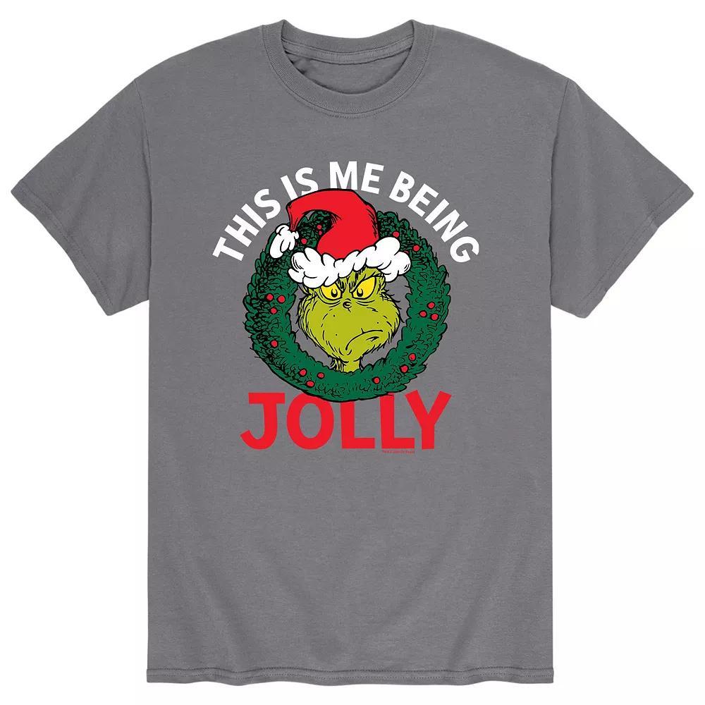 Men's Dr. Seuss The Grinch "This Is Me Being Jolly" Tee, Size: Small, Gray Product Image