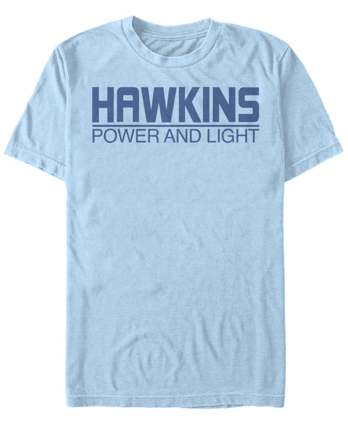 Men's Netflix Stranger Things Hawkins Power And Light Logo Tee, Size: XXL, Light Blue Product Image