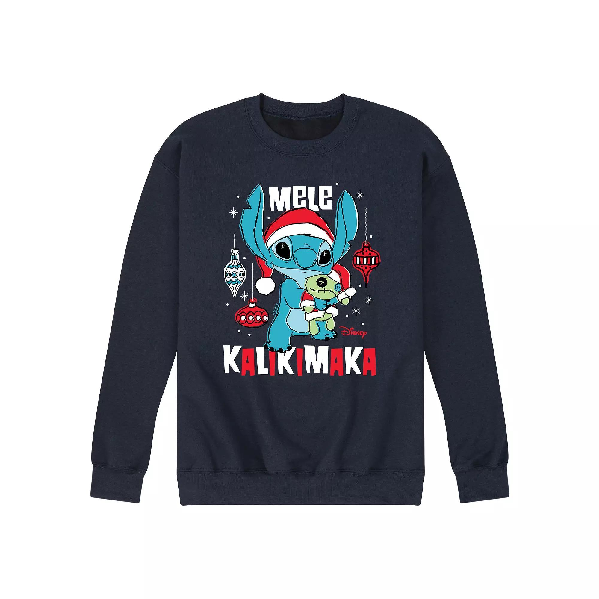 Disneys Lilo & Stitch Mens Mele Kalikmaka Fleece Sweatshirt Blue Product Image