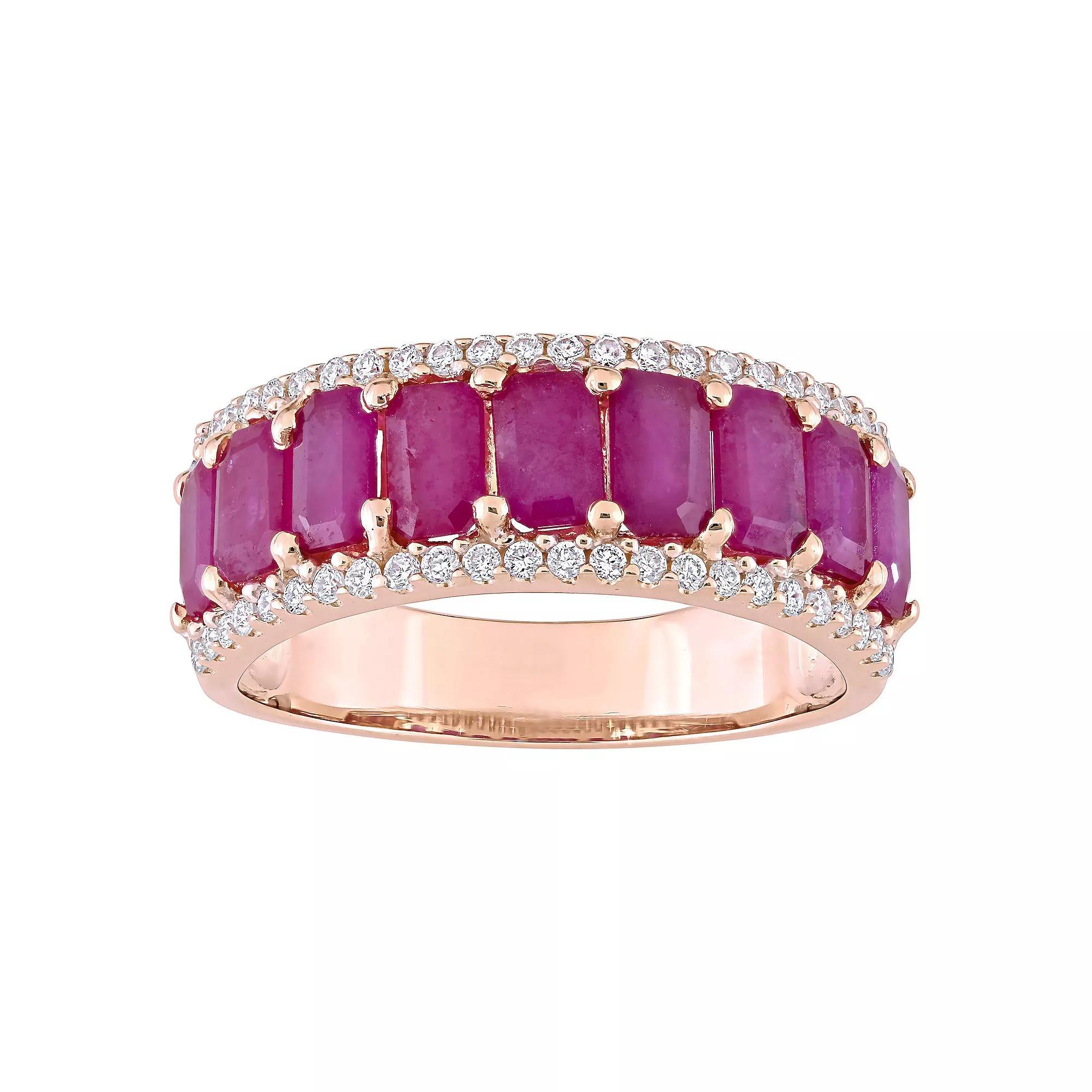 Stella Grace 14k Rose Gold Ruby & 1/3 Carat T.W. Diamond Semi-Eternity Ring, Womens Product Image