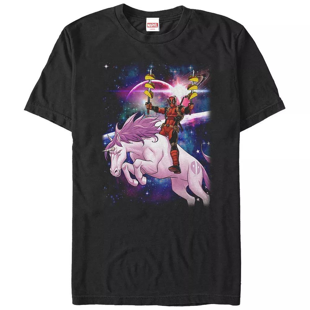 Big & Tall Marvel Deadpool Pink Unicorn Ride Graphic Tee, Men's, Size: Medium Tall, Black Product Image