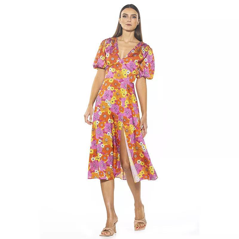 Women's ALEXIA ADMOR Puff-Sleeve Fit & Flare Dress, Size: 10, Brown Floral Product Image