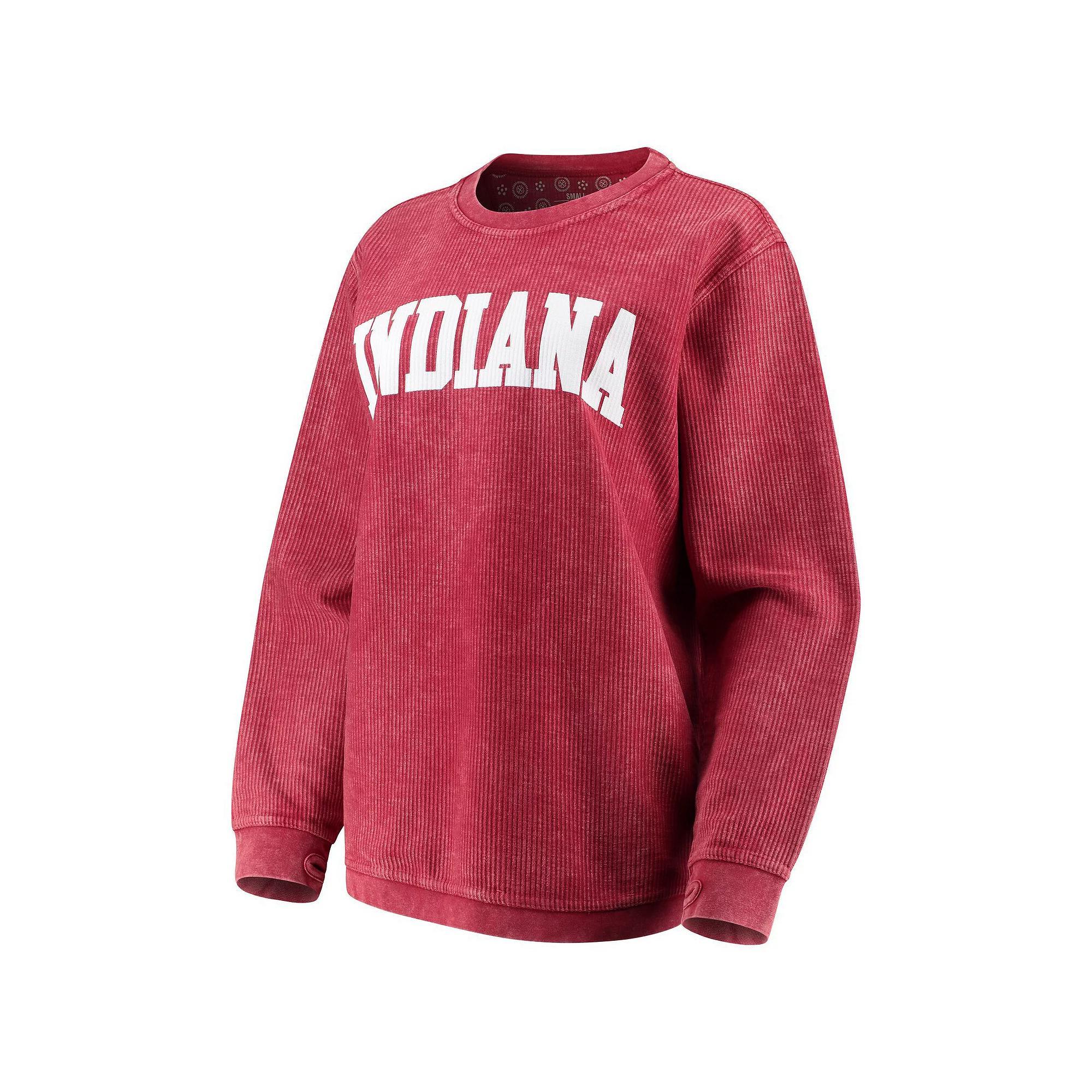 Womens Pressbox Crimson Indiana Hoosiers Comfy Cord Vintage Wash Basic Arch Pullover Sweatshirt Product Image
