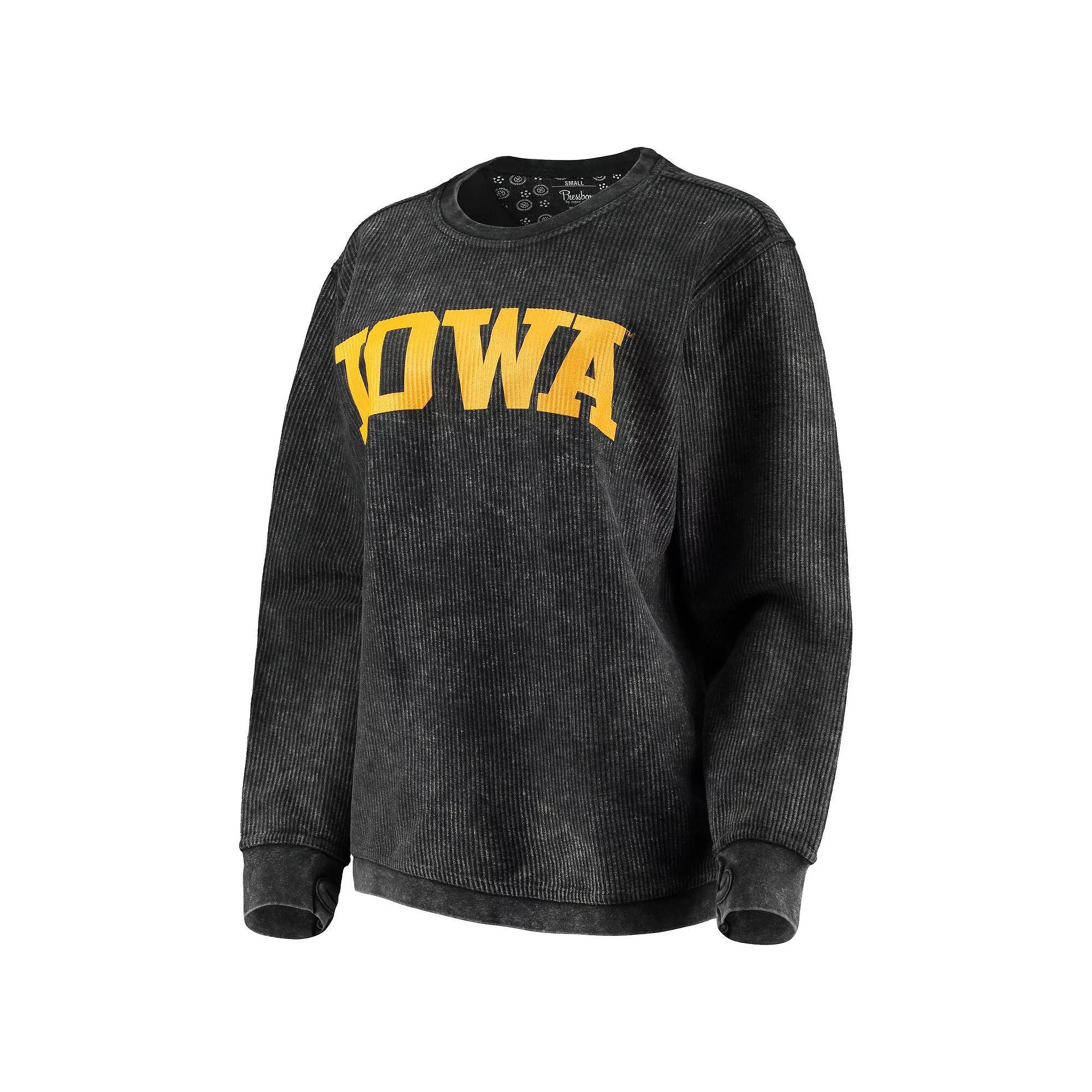 Womens Pressbox Iowa Hawkeyes Comfy Cord Vintage Wash Basic Arch Pullover Sweatshirt Product Image