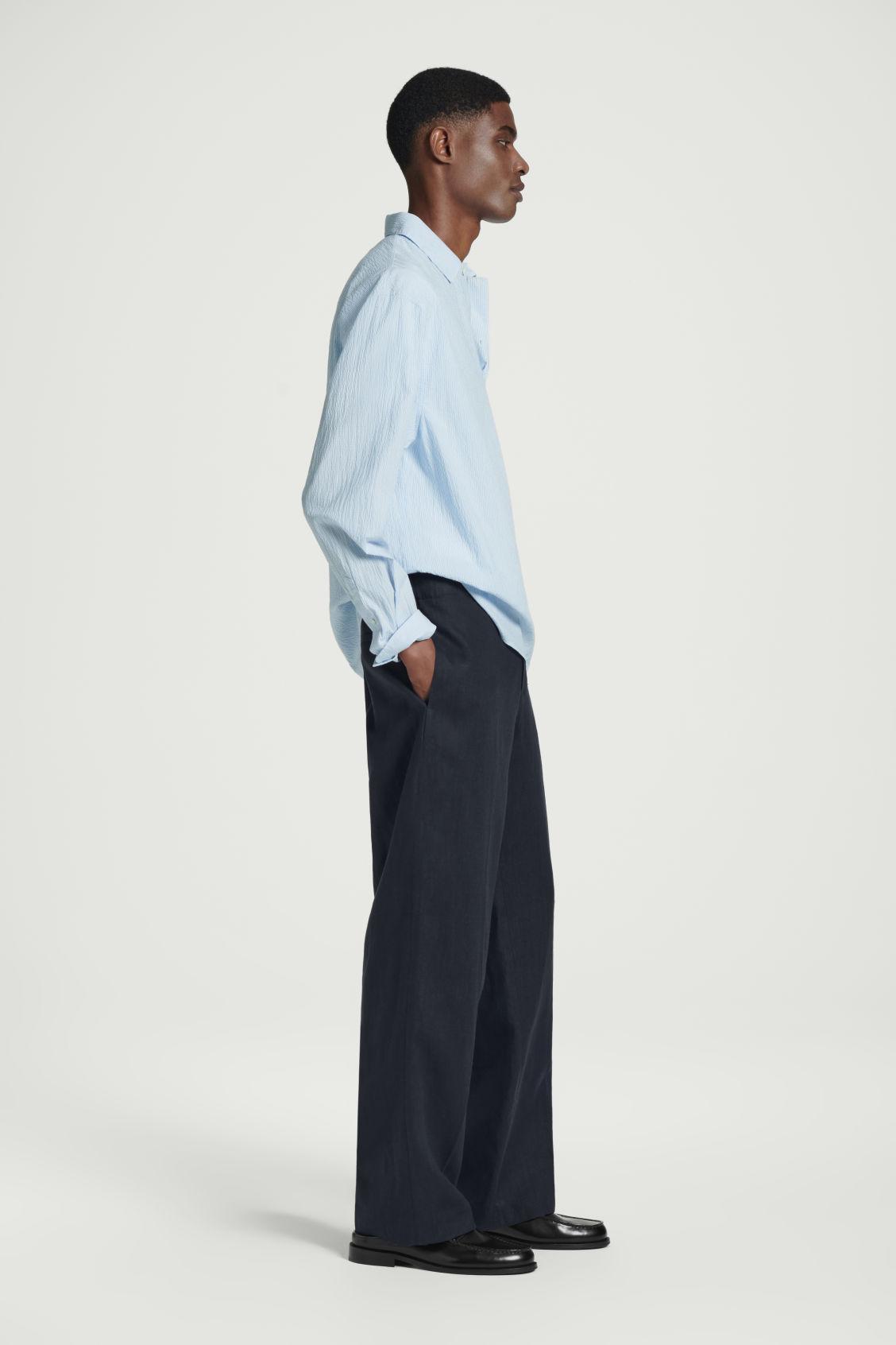 ELASTICATED LINEN STRAIGHT-LEG PANTS Product Image