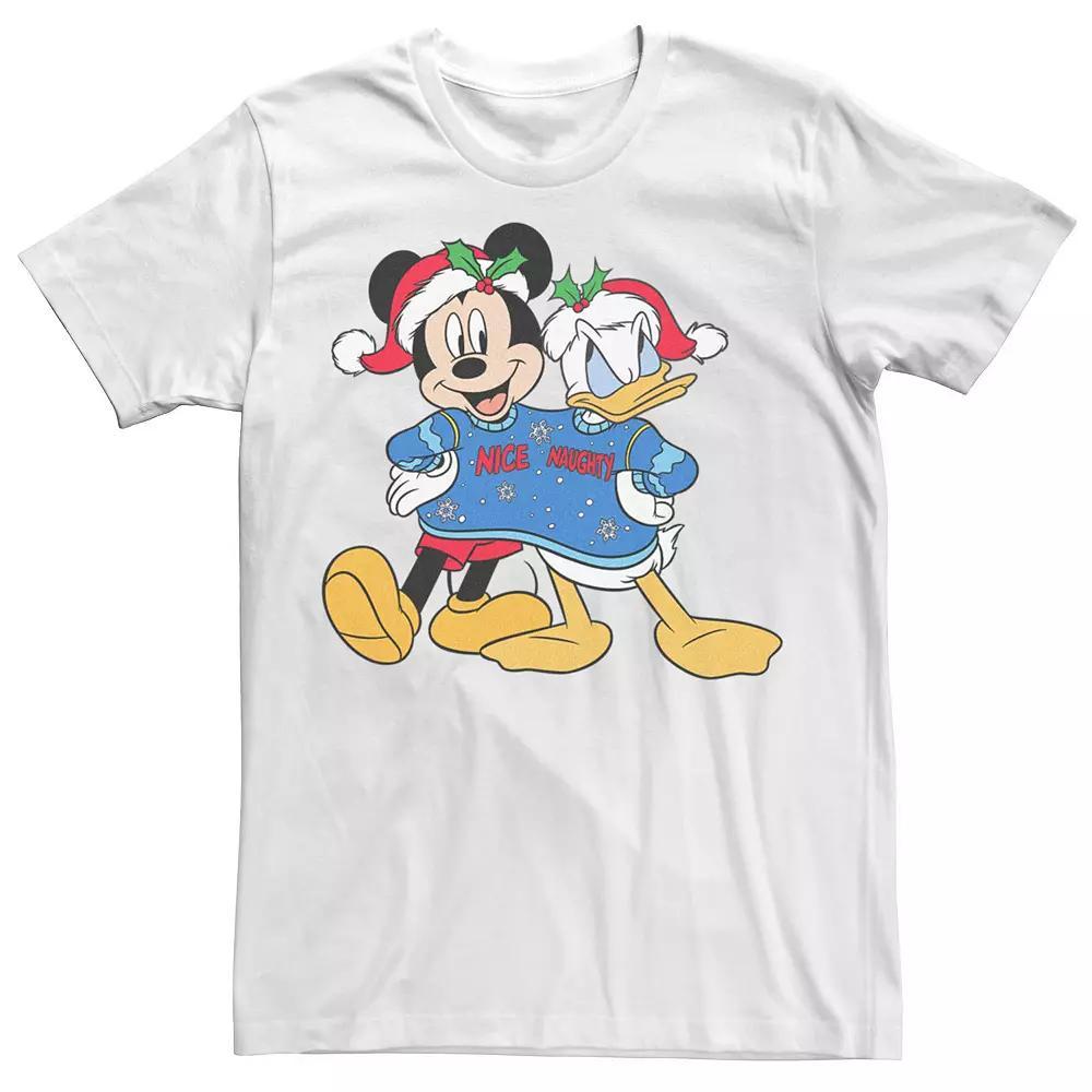 Men's Mickey Mouse And Donald Nice And Naughty Christmas Sweater Graphic Tee, Size: Small, Multi Product Image