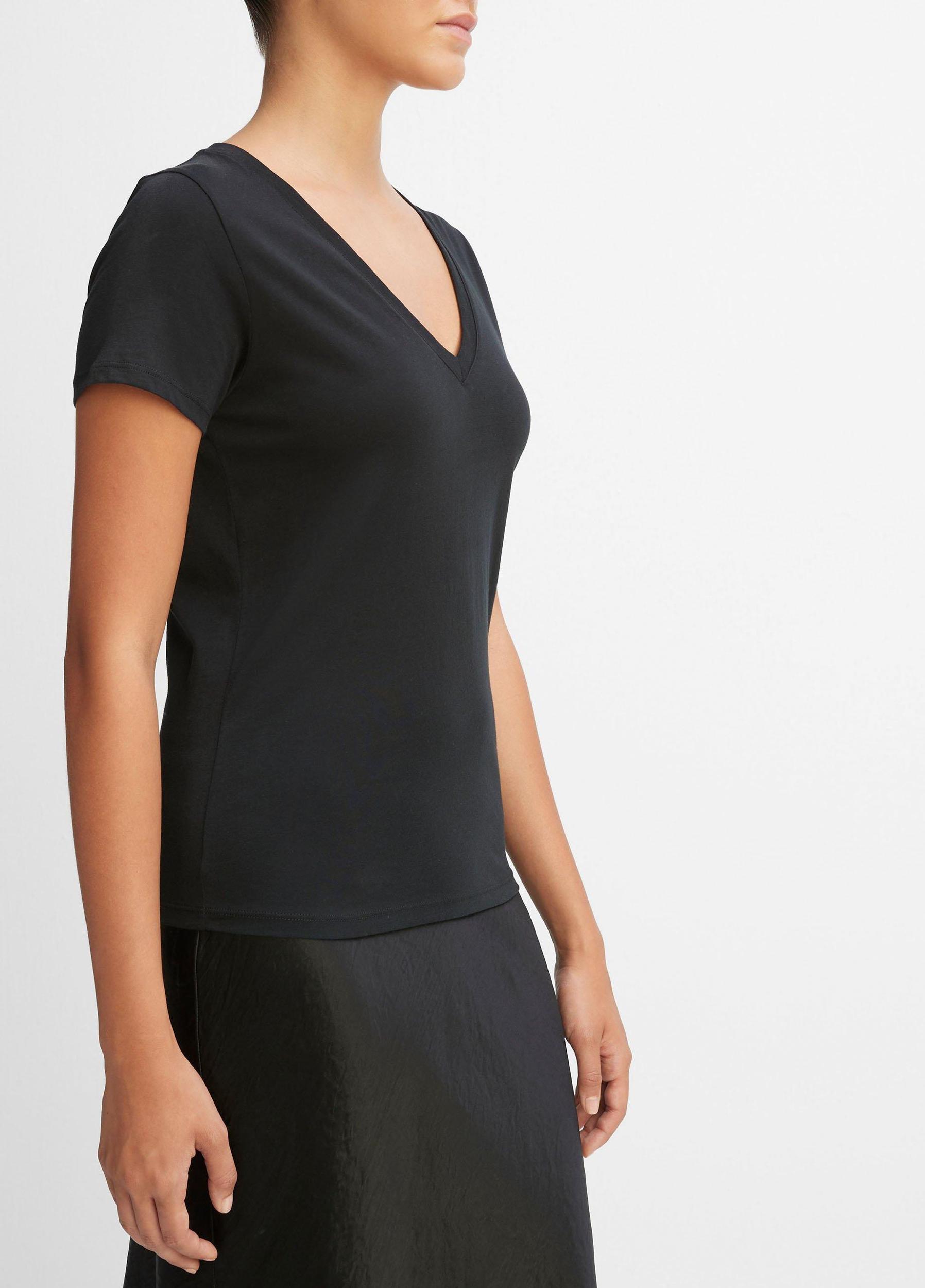 Womens Essential Pima Cotton V-Neck T-Shirt, Black, Size XL Vince Product Image