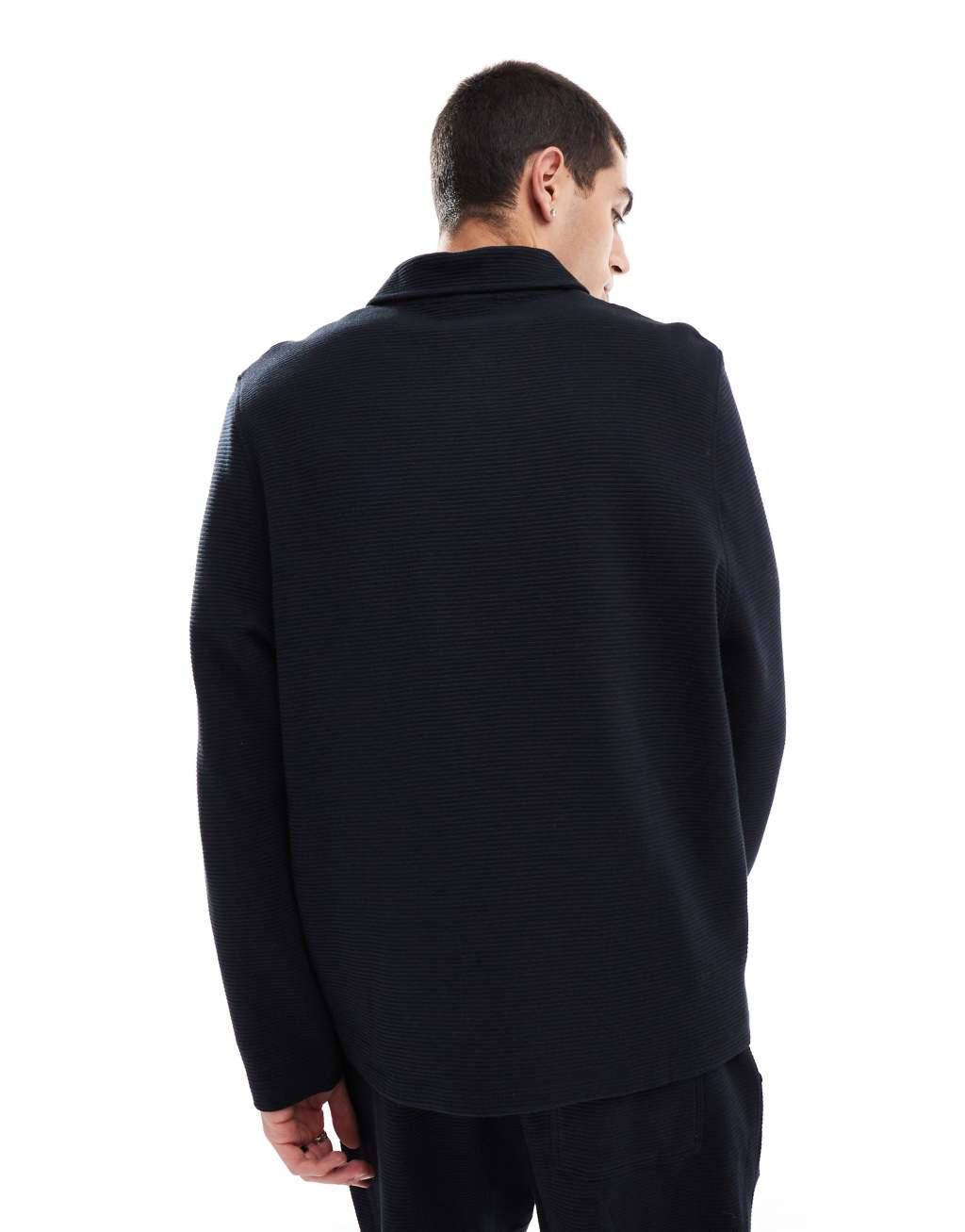 ASOS DESIGN quarter zip ribbed collar sweatshirt in black Product Image