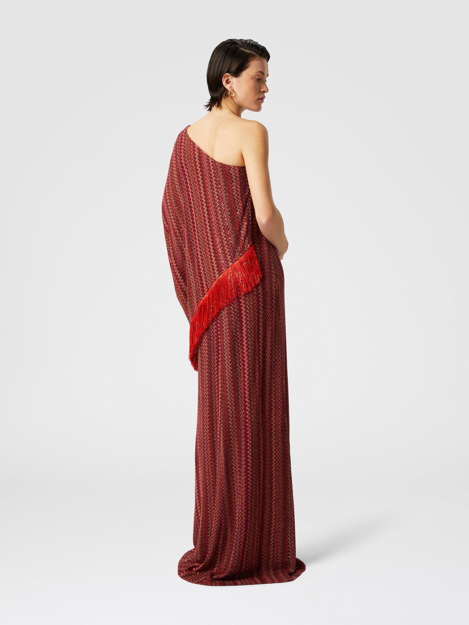 Long one-shoulder zigzag dress with sequins and fringes Product Image