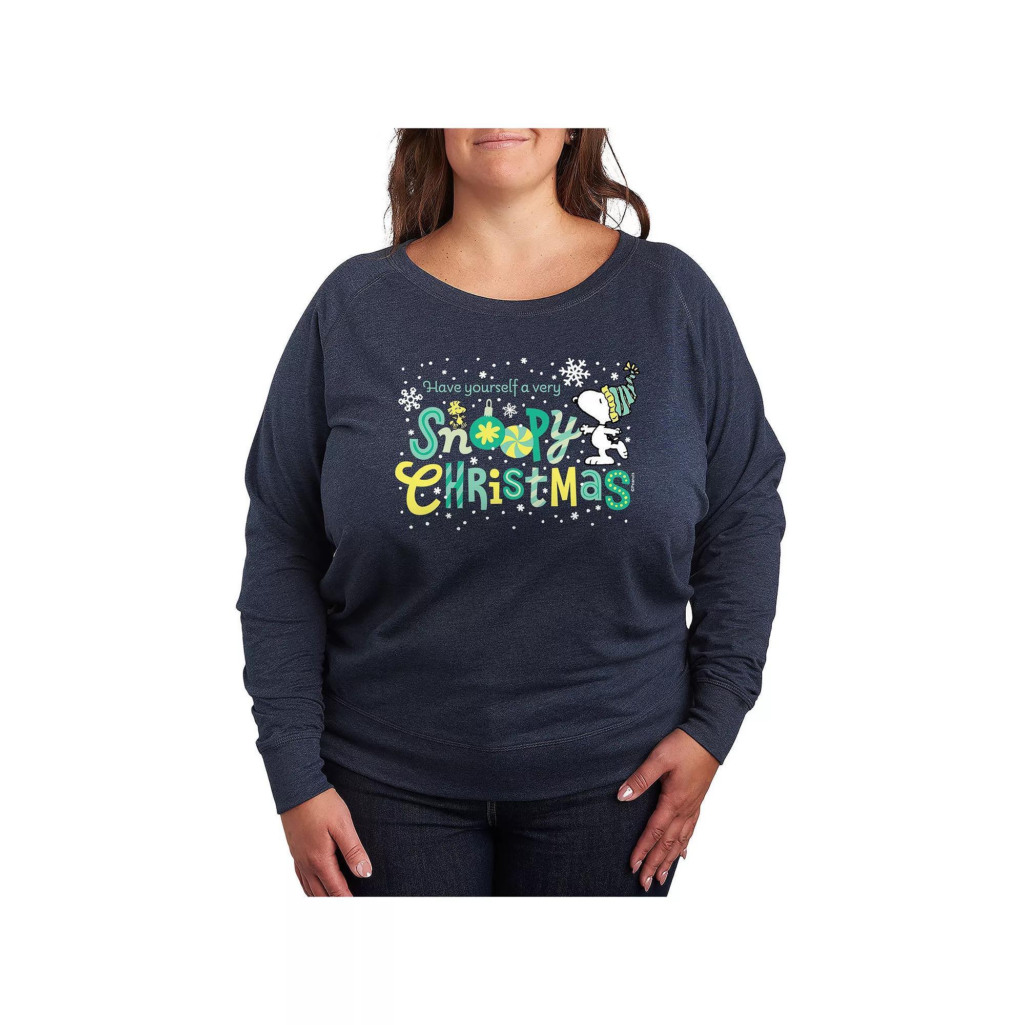 Plus Size Abstract Trees French Terry Long Sleeve Tee, Womens Grey Indigo Product Image