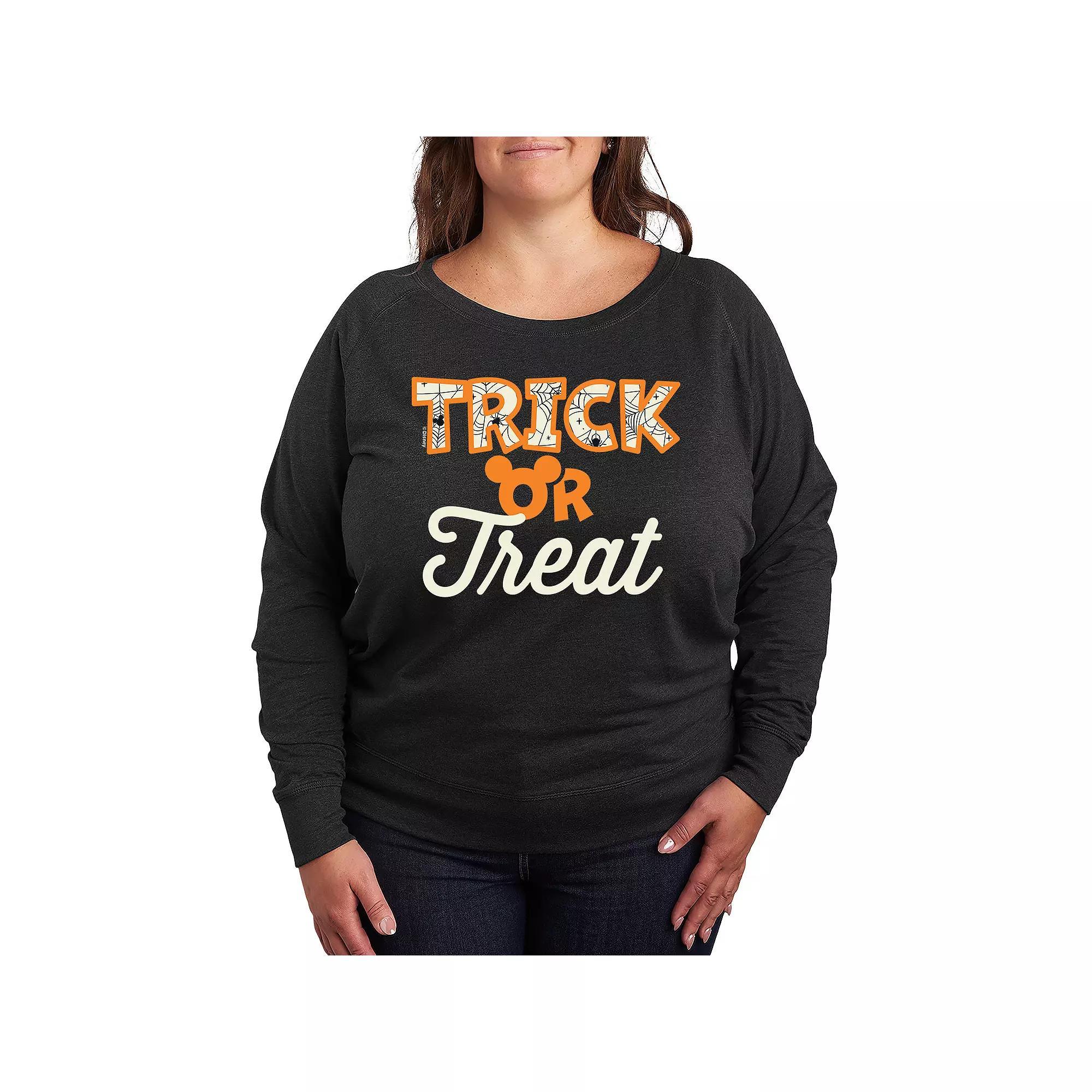 Disneys Mickey Mouse Plus Size Trick Or Treat French Terry Long Sleeve Tee, Womens Heather Grey Product Image
