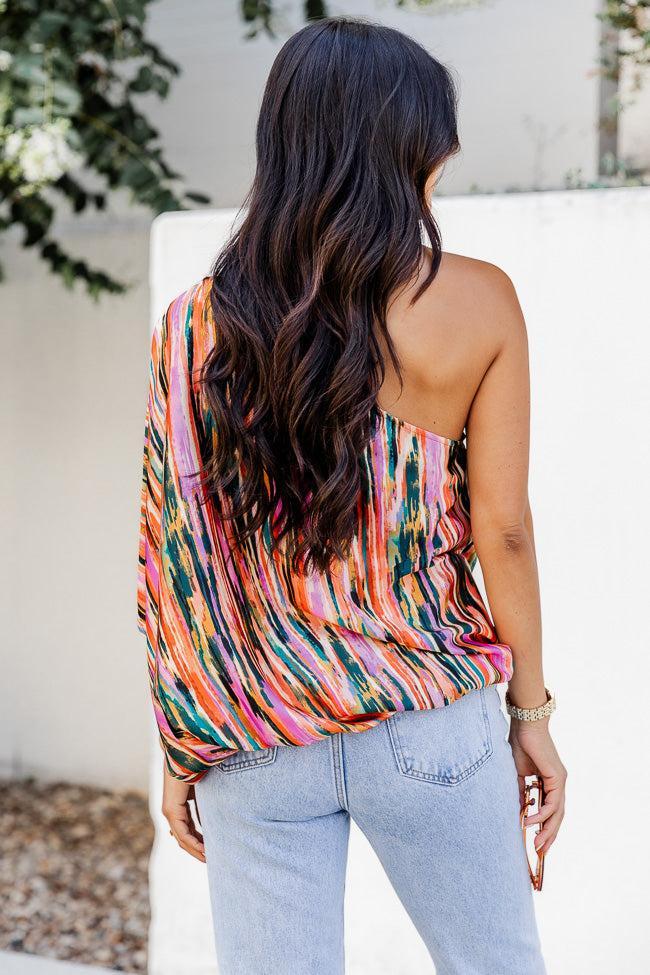 All Dressed Up Multi Printed Satin One Shoulder Blouse FINAL SALE Product Image