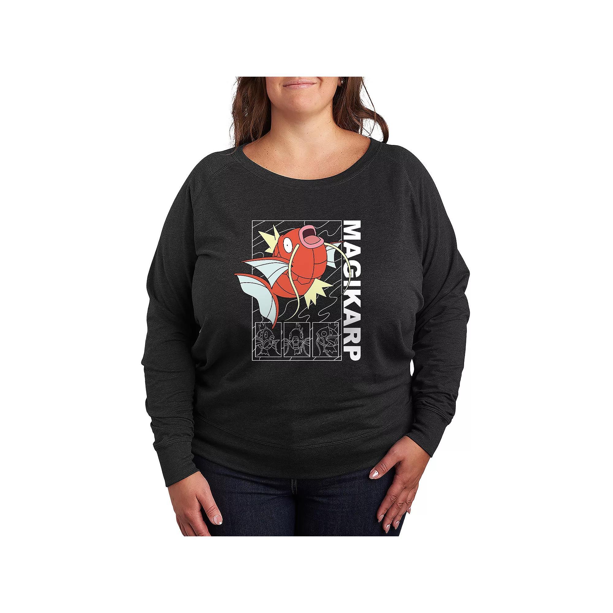 Plus Size Abstract Trees French Terry Long Sleeve Tee, Womens Grey Indigo Product Image