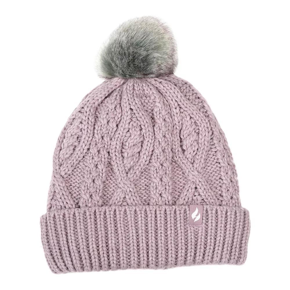 Women's Heat Holders Heatweaver Cable Knit Pom Pom Hat, Purple Product Image