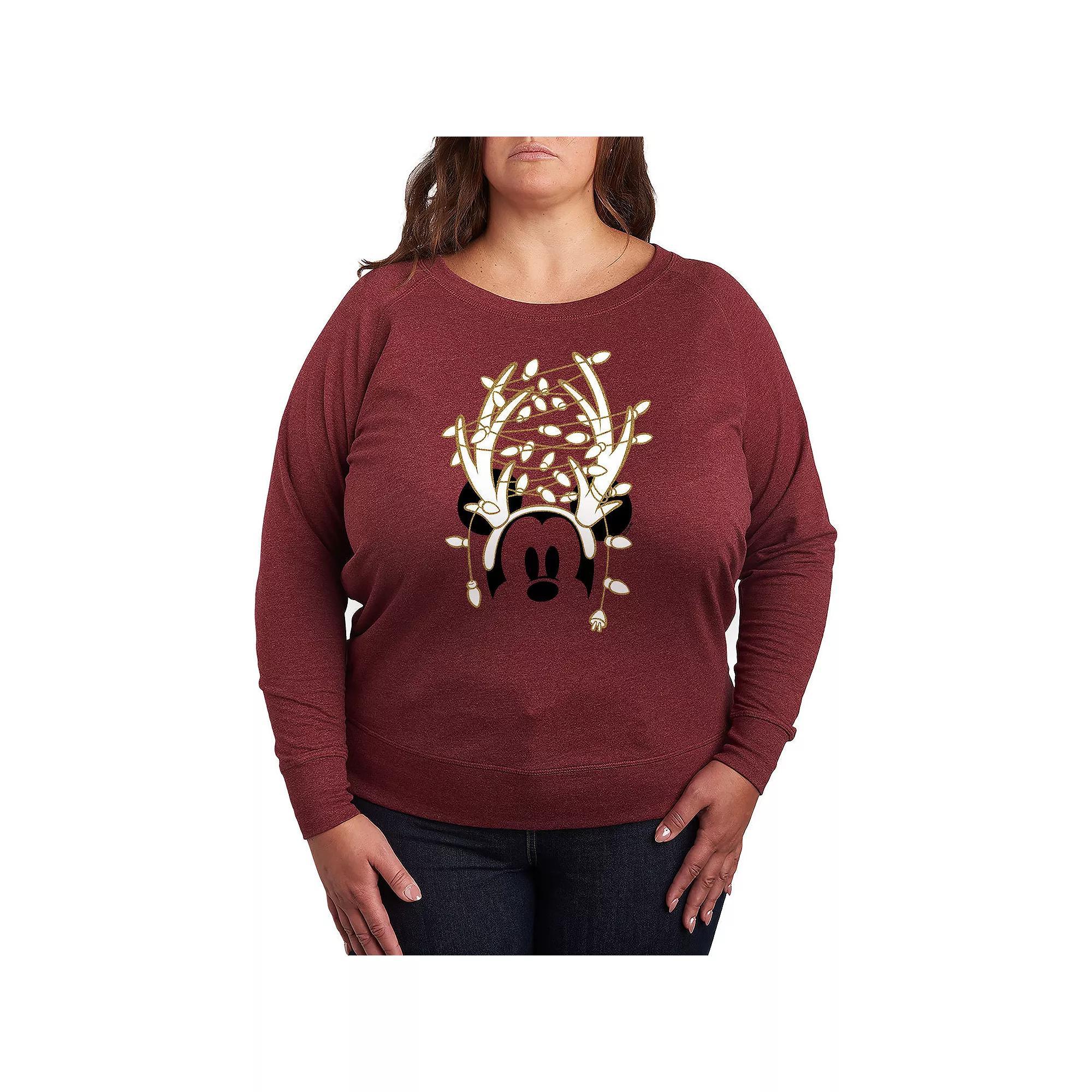 Plus Size Peanuts Snoopy Dancing French Terry Long Sleeve Tee, Womens Grey Dark Red Product Image