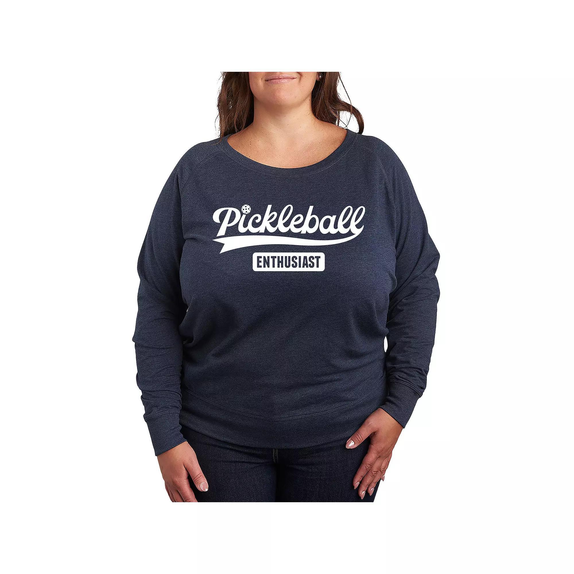 Plus Size Pickleball Enthusiast French Terry Long Sleeve Tee, Womens Grey Indigo Product Image