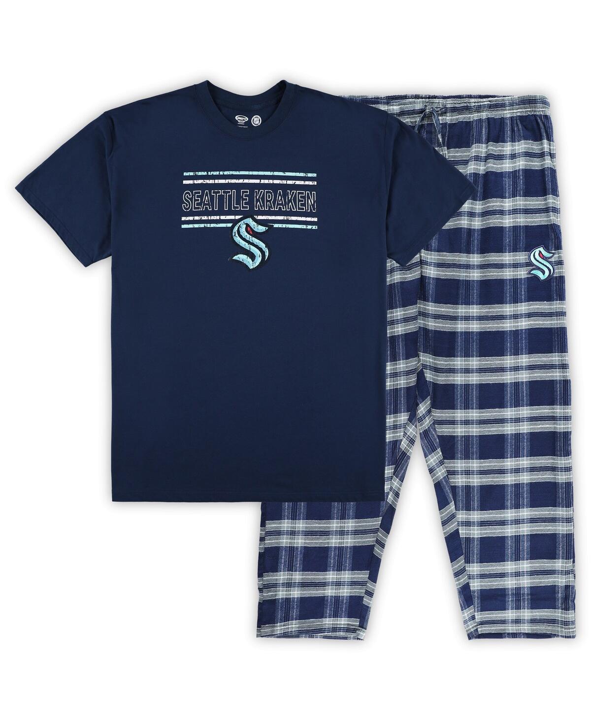Men's Deep Sea Blue/Gray Seattle Kraken Big & Tall T-Shirt & Pajama Pants Sleep Set, Size: XLT, Krk Blue Product Image