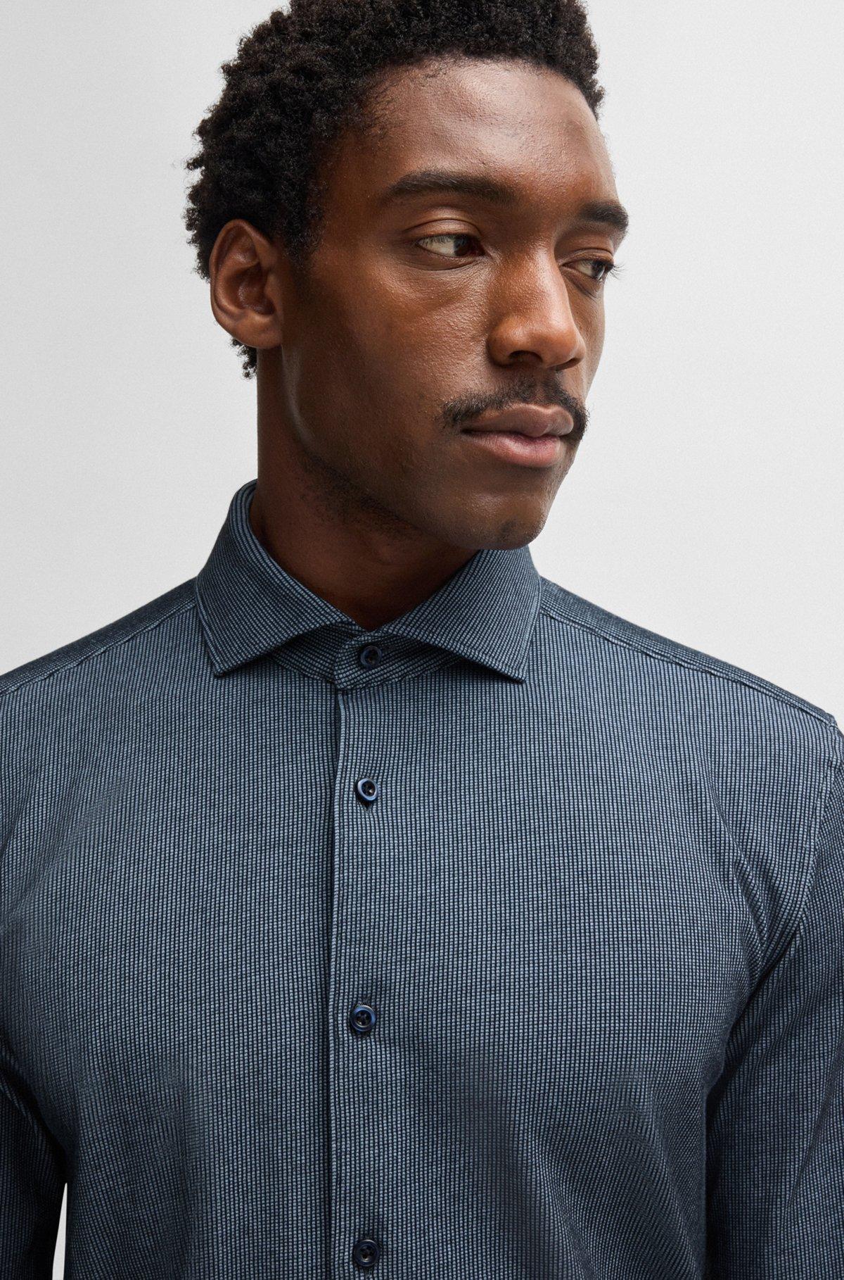 Casual-fit shirt in micro-check stretch cotton Product Image