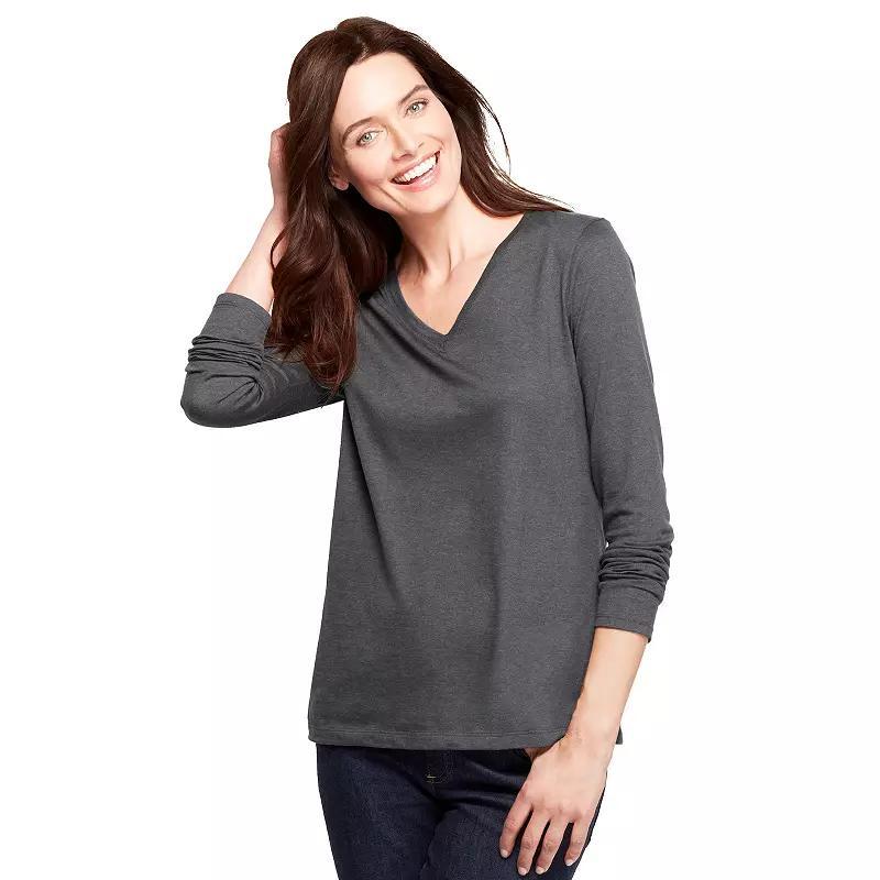 Womens Lands End Relaxed-Fit Supima Long Sleeve Cotton V-Neck Tee Product Image
