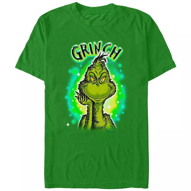 Men's Dr. Seuss Grinch Airbrush Background Graphic Tee, Size: Small, White Product Image