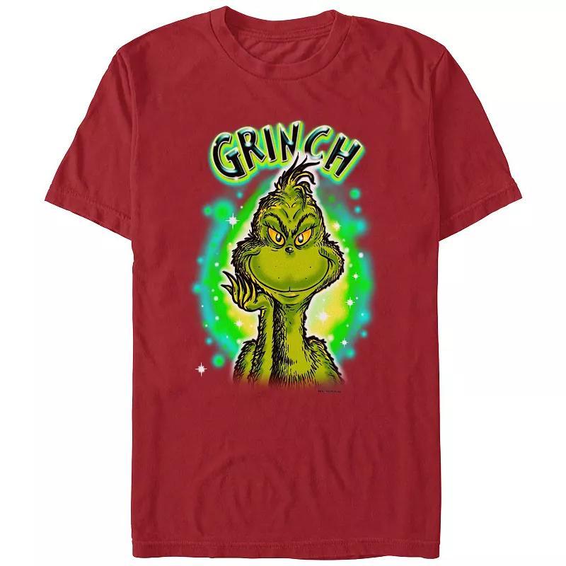 Men's Dr. Seuss Grinch Airbrush Background Graphic Tee, Size: Small, White Product Image